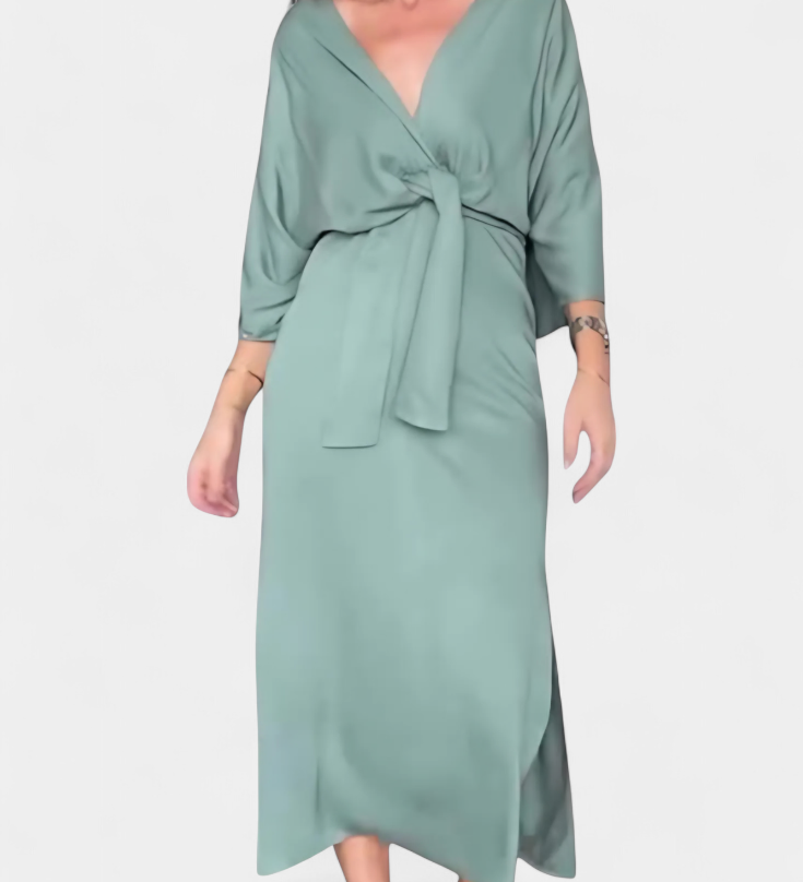 Natalija - Sproščena obleka z V-izrezom in sprednjim vozlom