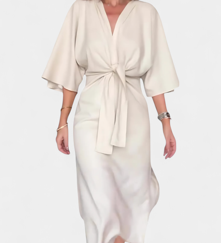 Natalija - Sproščena obleka z V-izrezom in sprednjim vozlom