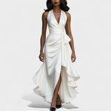 Ema - Svečana satenasta obleka z volančki