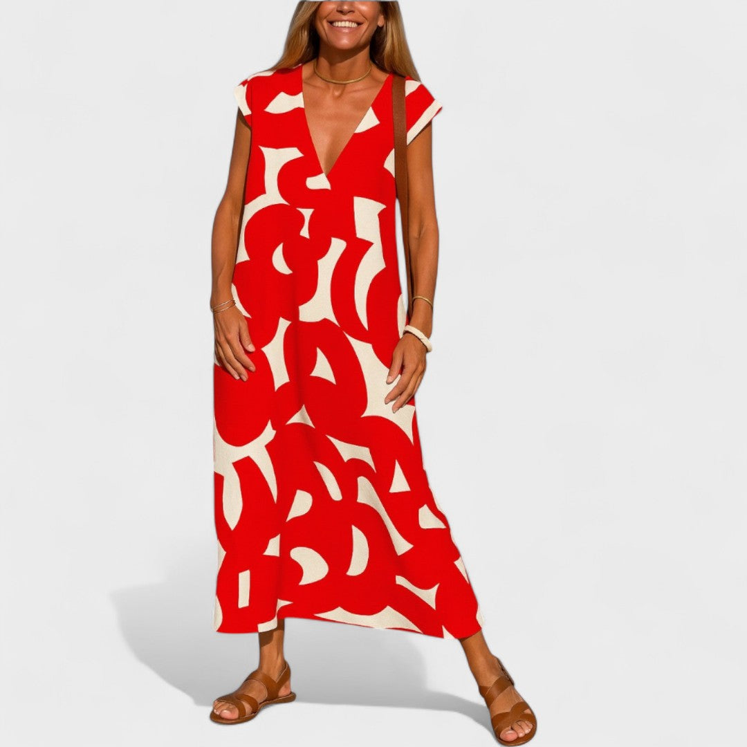 Magdalena - Dolga Obleka z Umetniškim Motivi