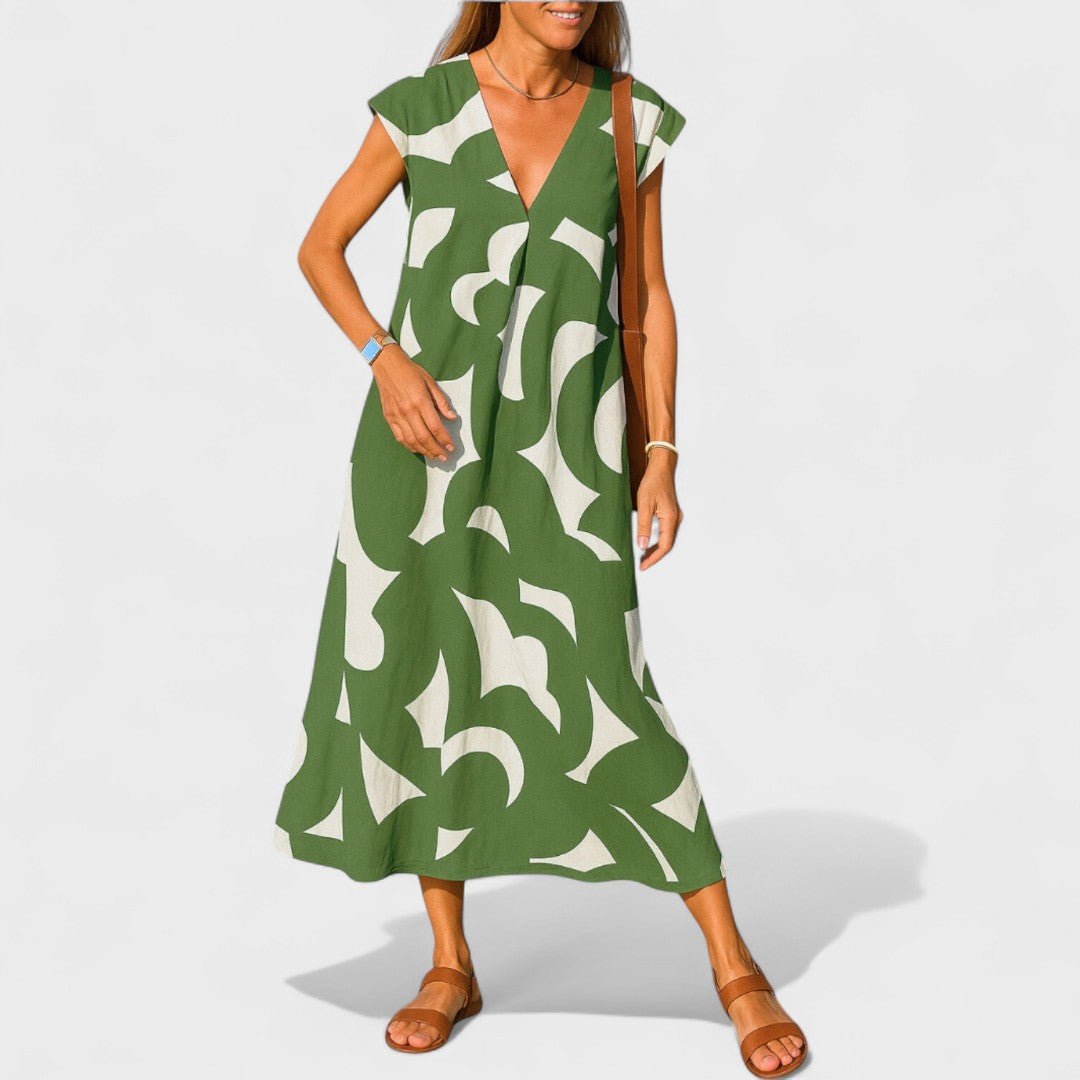 Magdalena - Dolga Obleka z Umetniškim Motivi