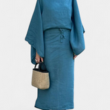 Filipa - Lanena in bombažna kimono obleka s pasom