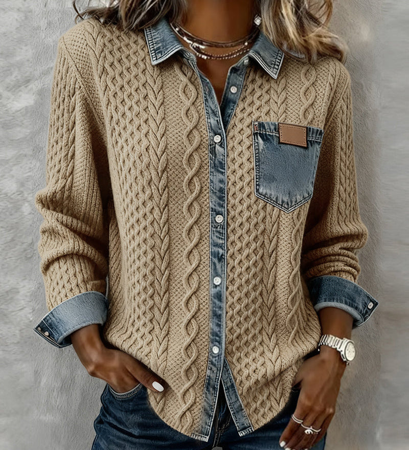 Srajca z dolgimi rokavi in denim podrobnostmi