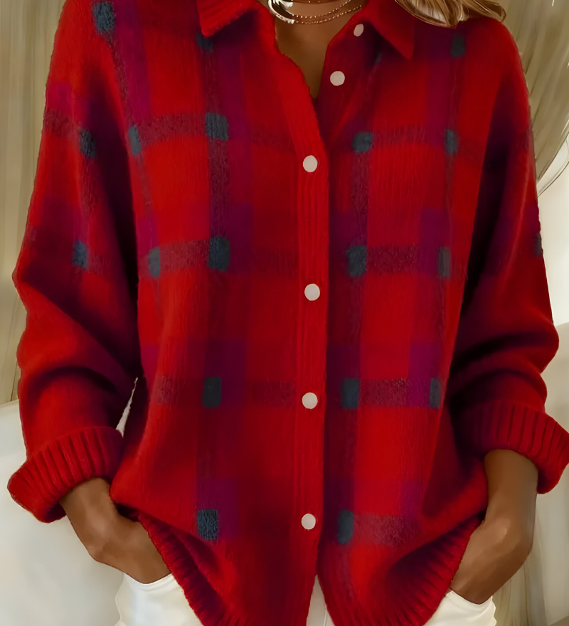 Anna™ | Pleten cardigan s karo vzorcem