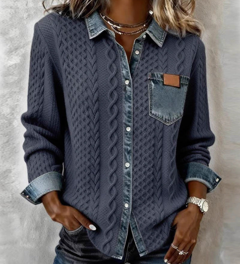 Srajca z dolgimi rokavi in denim podrobnostmi