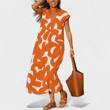 Magdalena - Dolga Obleka z Umetniškim Motivi