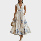 Rita - Elegantna cvetna obleka za ceremonijo v modri in beli barvi