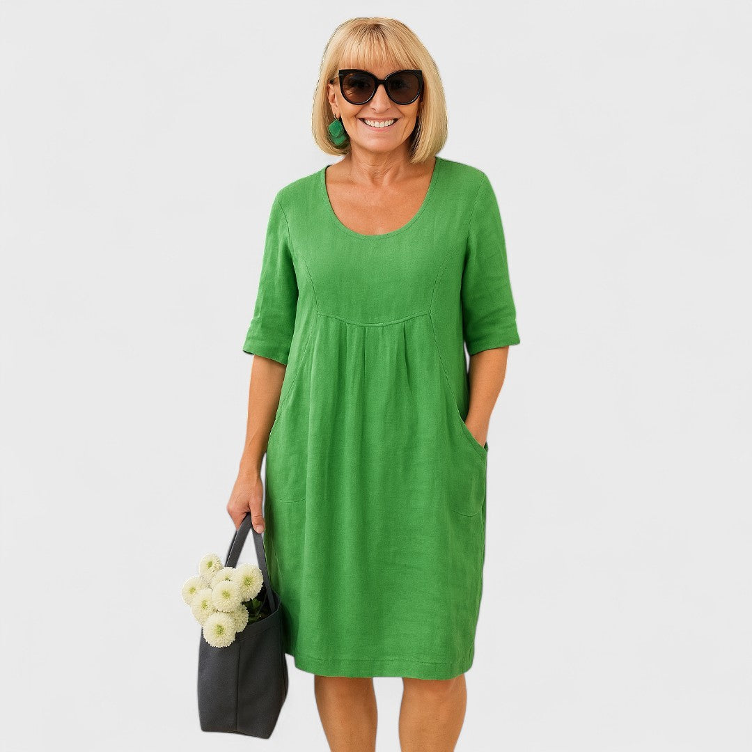 Perica™ - Lanena obleka s praktičnimi žepi