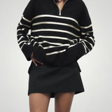 Odilia | Črtast pulover s polnim zadrgo za udobje