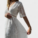 Marinka - Elegantna Dolga Boho Obleka z Čipko