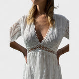 Marinka - Elegantna Dolga Boho Obleka z Čipko