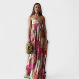 Šik Retro Brezramenska Plisirana Maxi Obleka