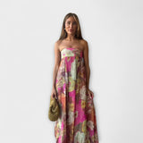 Šik Retro Brezramenska Plisirana Maxi Obleka