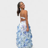 Mirjana - Dolga cvetna obleka s čipkastimi volani