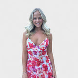 Mirjana - Dolga cvetna obleka s čipkastimi volani