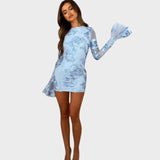 Ivana - Kratka cvetlična obleka z razširjenimi rokavi