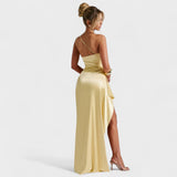 Ariel - Asymmetrical Satin Dress in Lemon