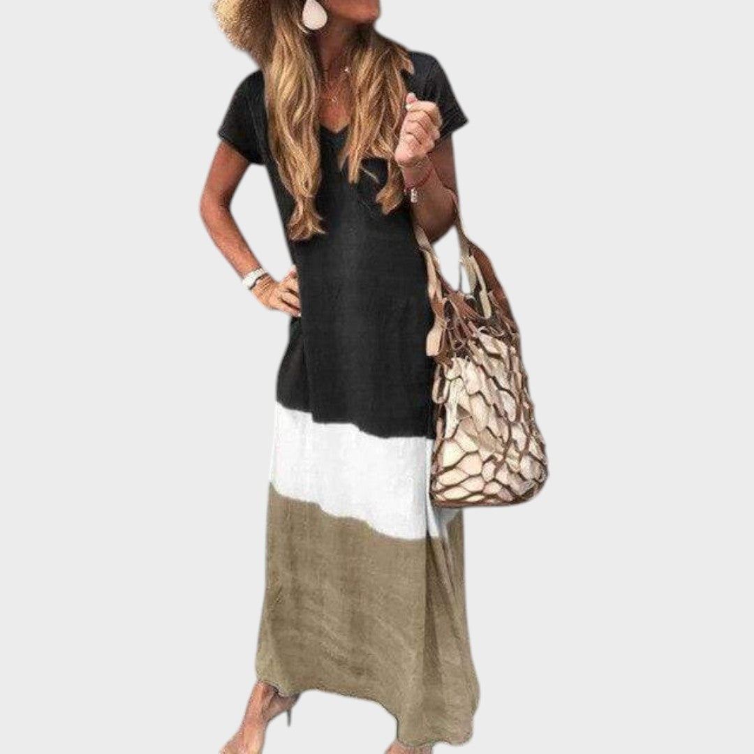 Vanja - Večbarvna Boho Dolga Obleka za Sproščene Priložnosti