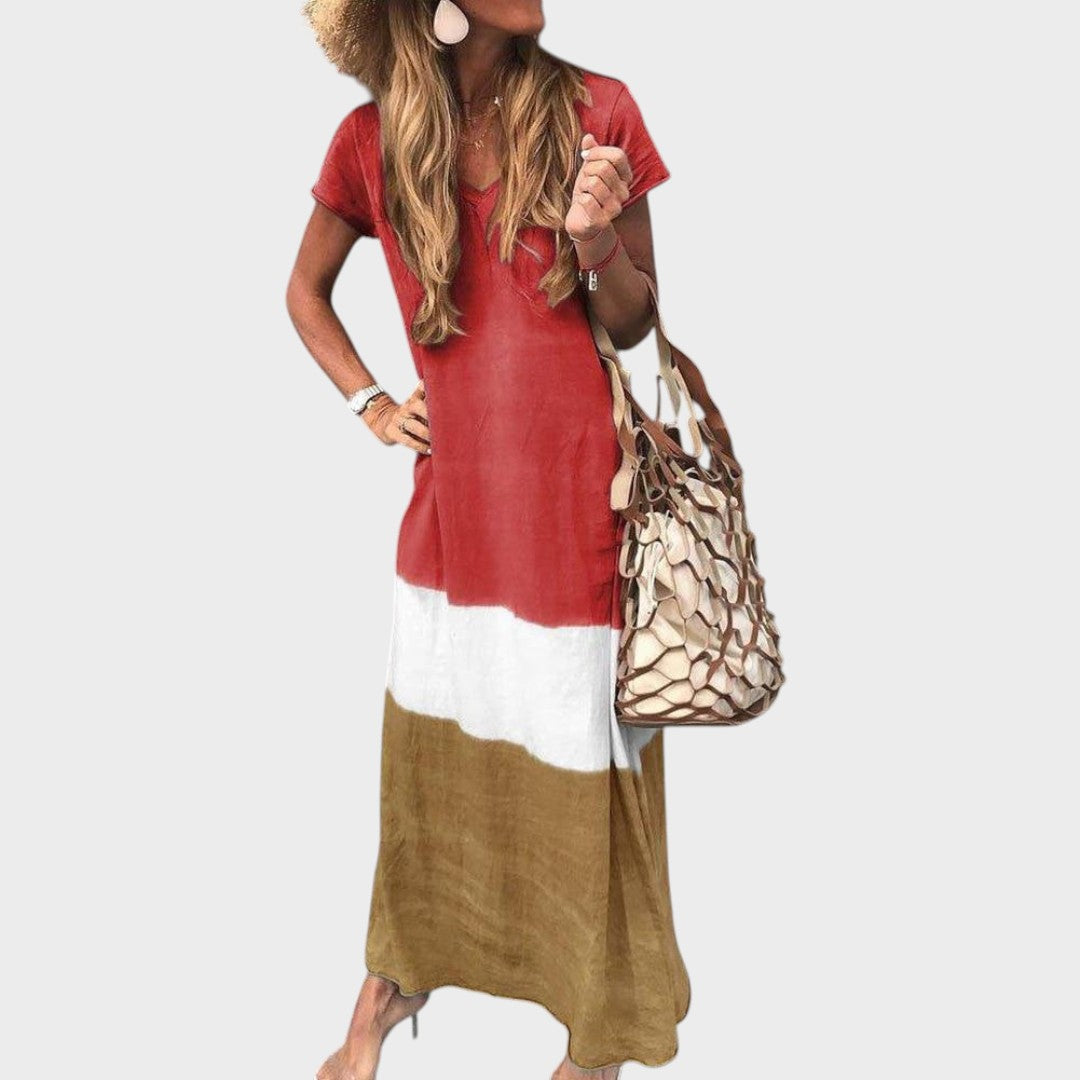 Vanja - Večbarvna Boho Dolga Obleka za Sproščene Priložnosti