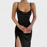 Gabriela - Žametna obleka z bočnim razporkom