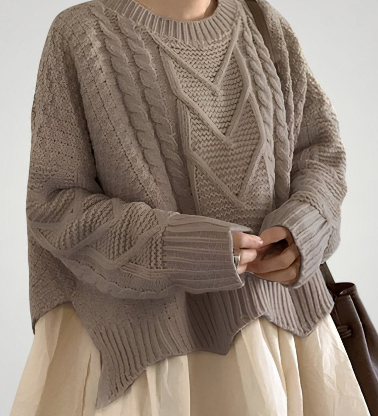 Hiltraud | Eleganten pleten pulover za ženske z polovičnim izrezom