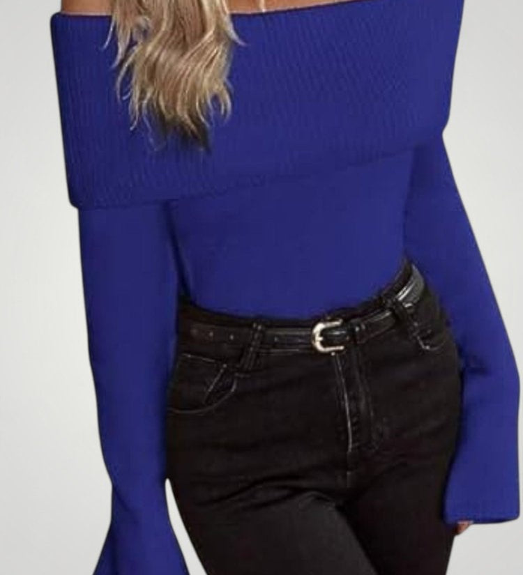 Rosina | Pleten pulover z odprtim ramenskim izrezom