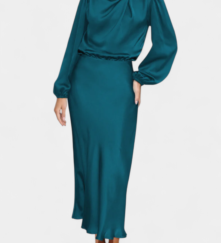 Cecila - Maxi kleit kõrge kraega ja lillemustriga