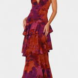 Valentina - Chiffon obleka z V-izrezom in elegantnimi rokavi