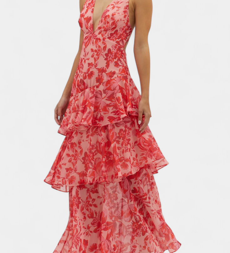 Valentina - Chiffon obleka z V-izrezom in elegantnimi rokavi