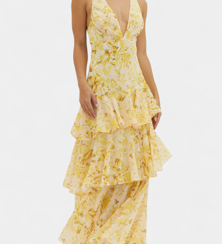 Valentina - Chiffon obleka z V-izrezom in elegantnimi rokavi