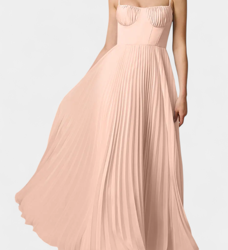 Nives - Plisirana šifonska obleka s srčastim dekoltejem in oblikovanim korzetom