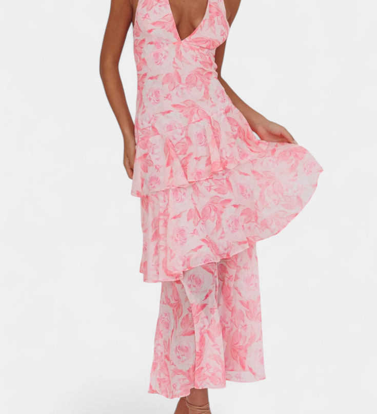 Valentina - Chiffon obleka z V-izrezom in elegantnimi rokavi