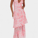 Valentina - Chiffon obleka z V-izrezom in elegantnimi rokavi