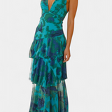 Valentina - Chiffon obleka z V-izrezom in elegantnimi rokavi