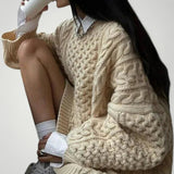 Irmelin | Oversized pleten pulover v barvi marelice