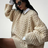 Irmelin | Oversized pleten pulover v barvi marelice