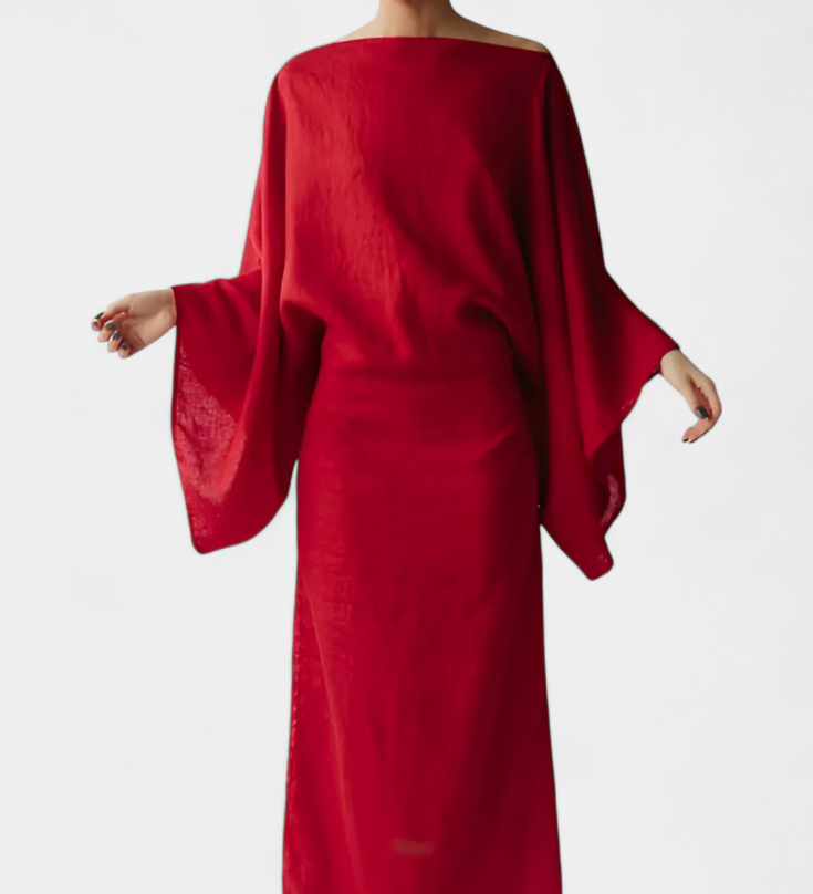 Filipa - Lanena in bombažna kimono obleka s pasom