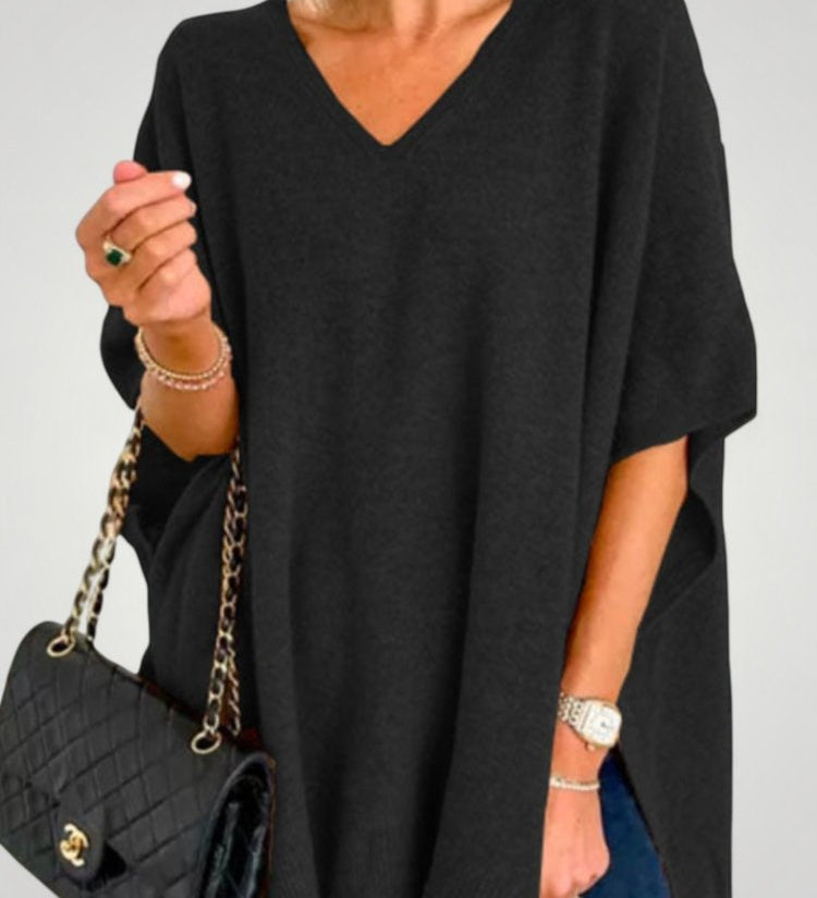 Traudel | Prevelik pončo z V-izrezom za eleganco